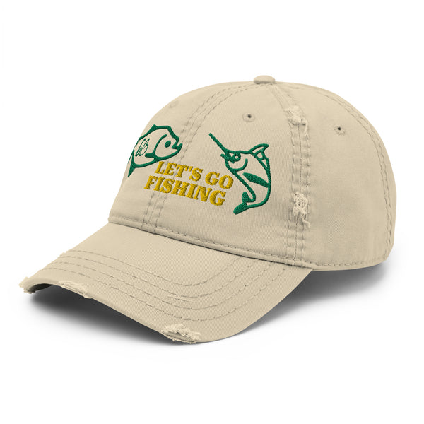 LET'S GO FISHING Distressed Dad Hat